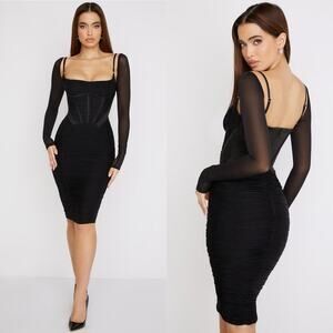 House of CB Freyja Black Gathered Corset Dress S